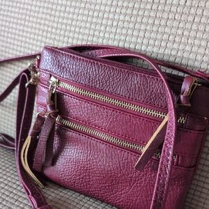 Elegant Burgundy Leather Crossbody Bag/Wristlet
